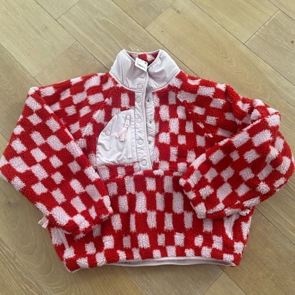 RARE FP Movement Red and Pink Checkered Sherpa Fleece - Picture 2 of 3